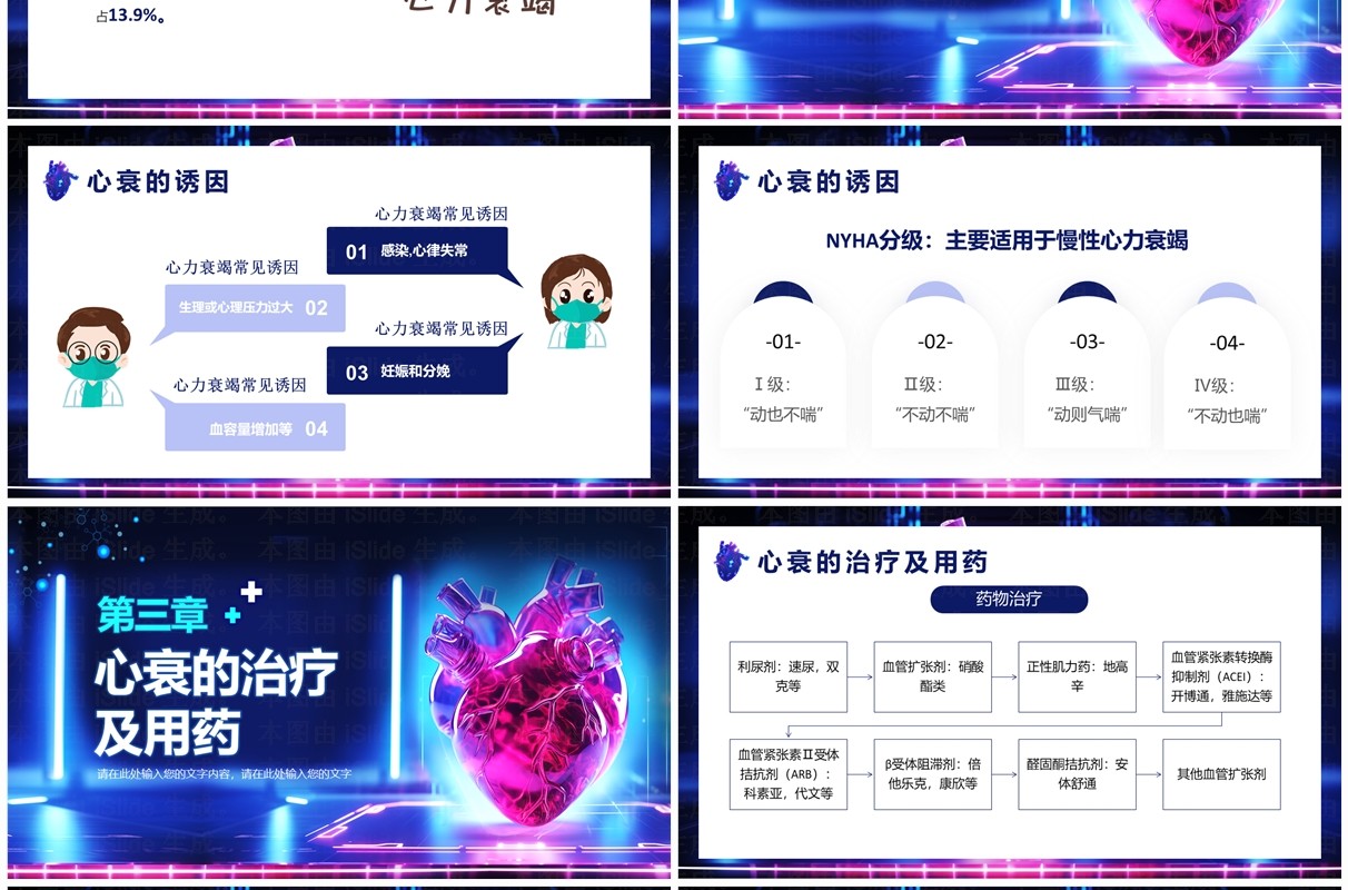 蓝色科技风心力衰竭健康教育培训PPT模板
