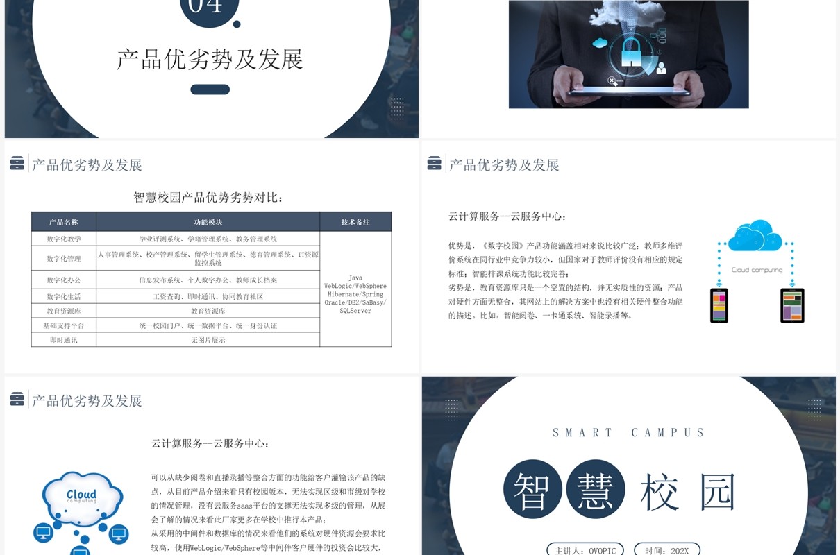蓝色简约风智慧校园PPT模板
