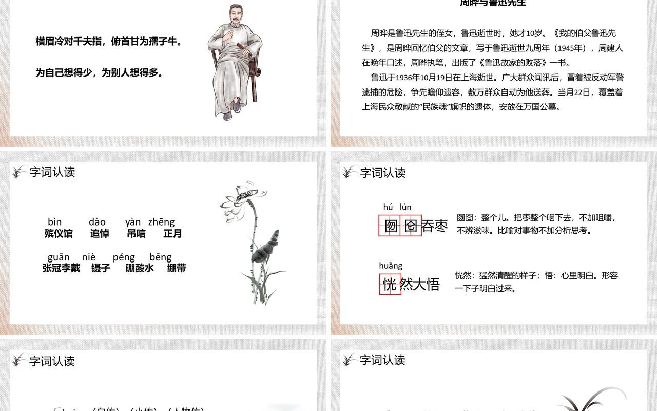 部编版六年级语文下册我的伯父鲁迅先生课件PPT模板
