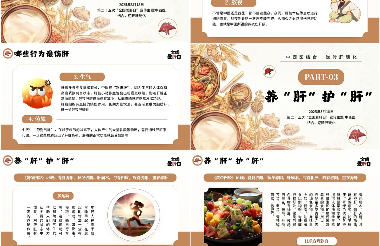 棕色中国风全国爱肝日节日宣传PPT模板