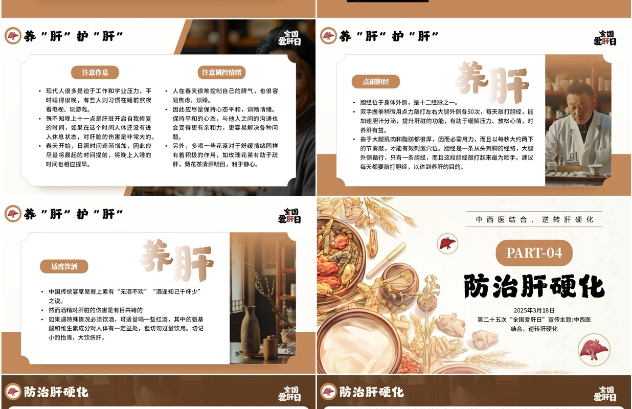 棕色中国风全国爱肝日节日宣传PPT模板