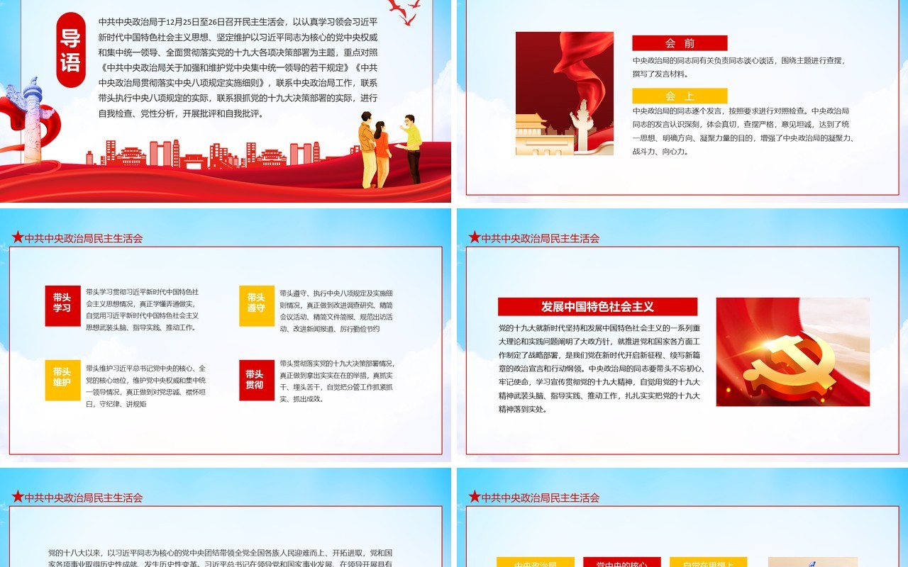 中共中央政治局民主生活会全面贯彻落实党的十九大各项决策部署情况动态PPT模板