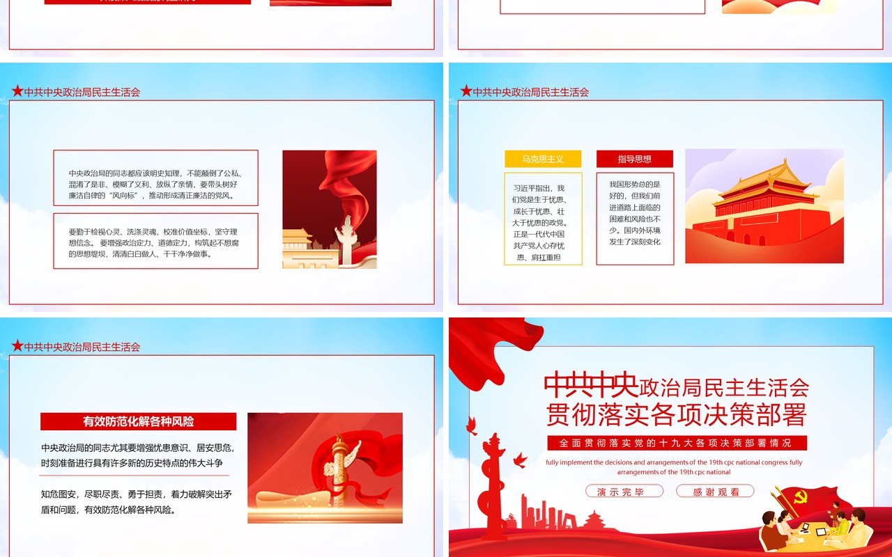 中共中央政治局民主生活会全面贯彻落实党的十九大各项决策部署情况动态PPT模板