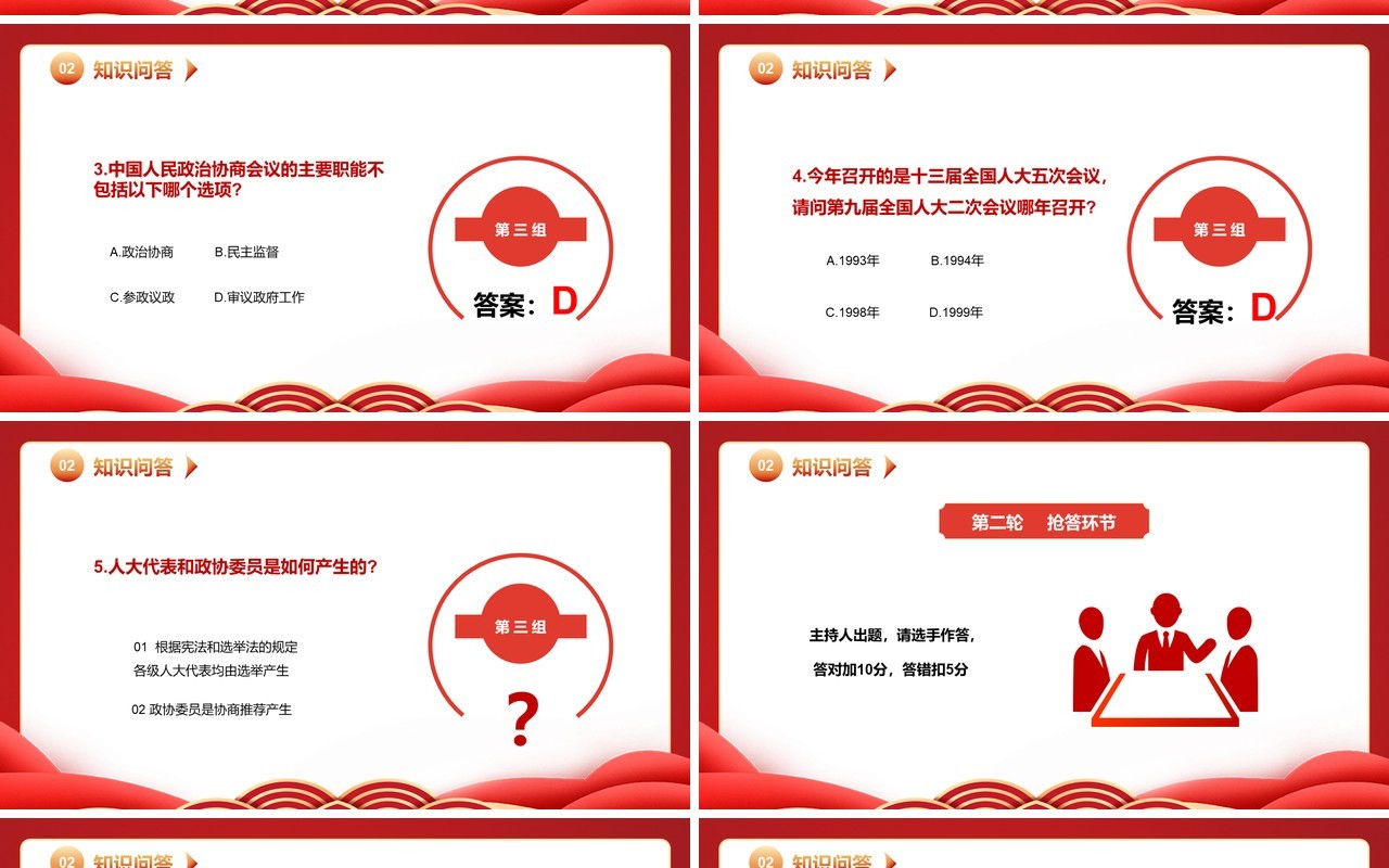 红色简约风两会知识竞赛宣传PPT模版