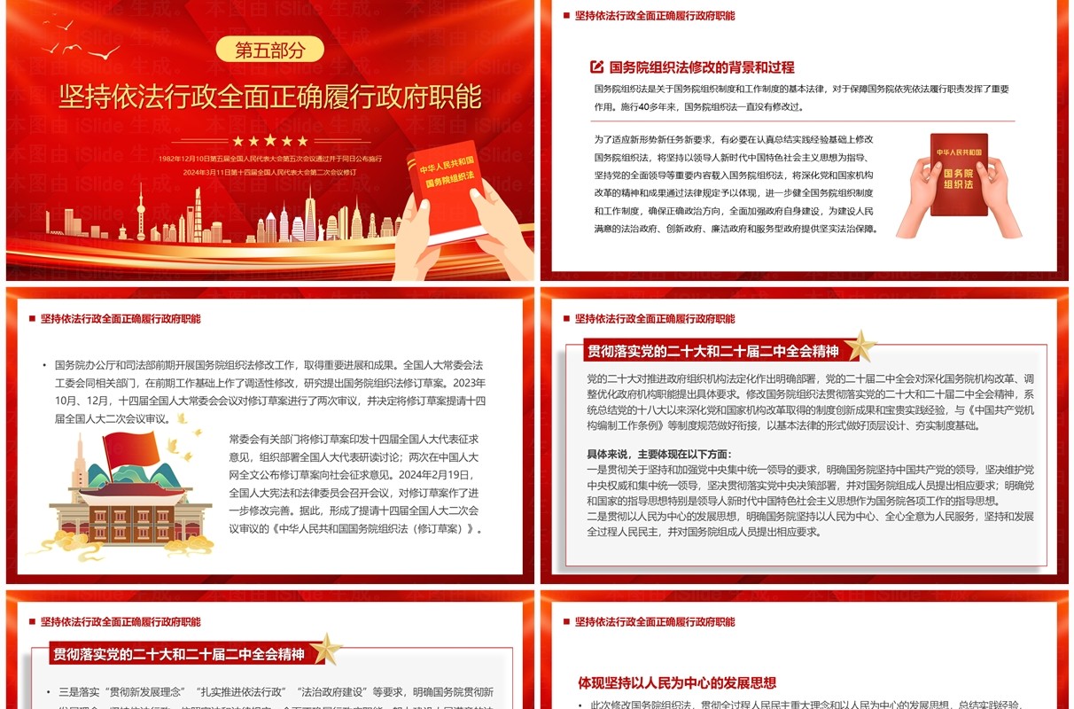 红色中华人民共和国国务院组织法PPT模板