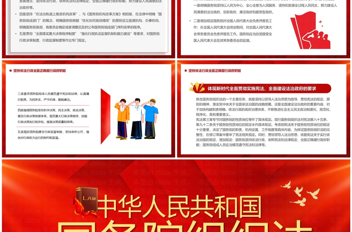红色中华人民共和国国务院组织法PPT模板