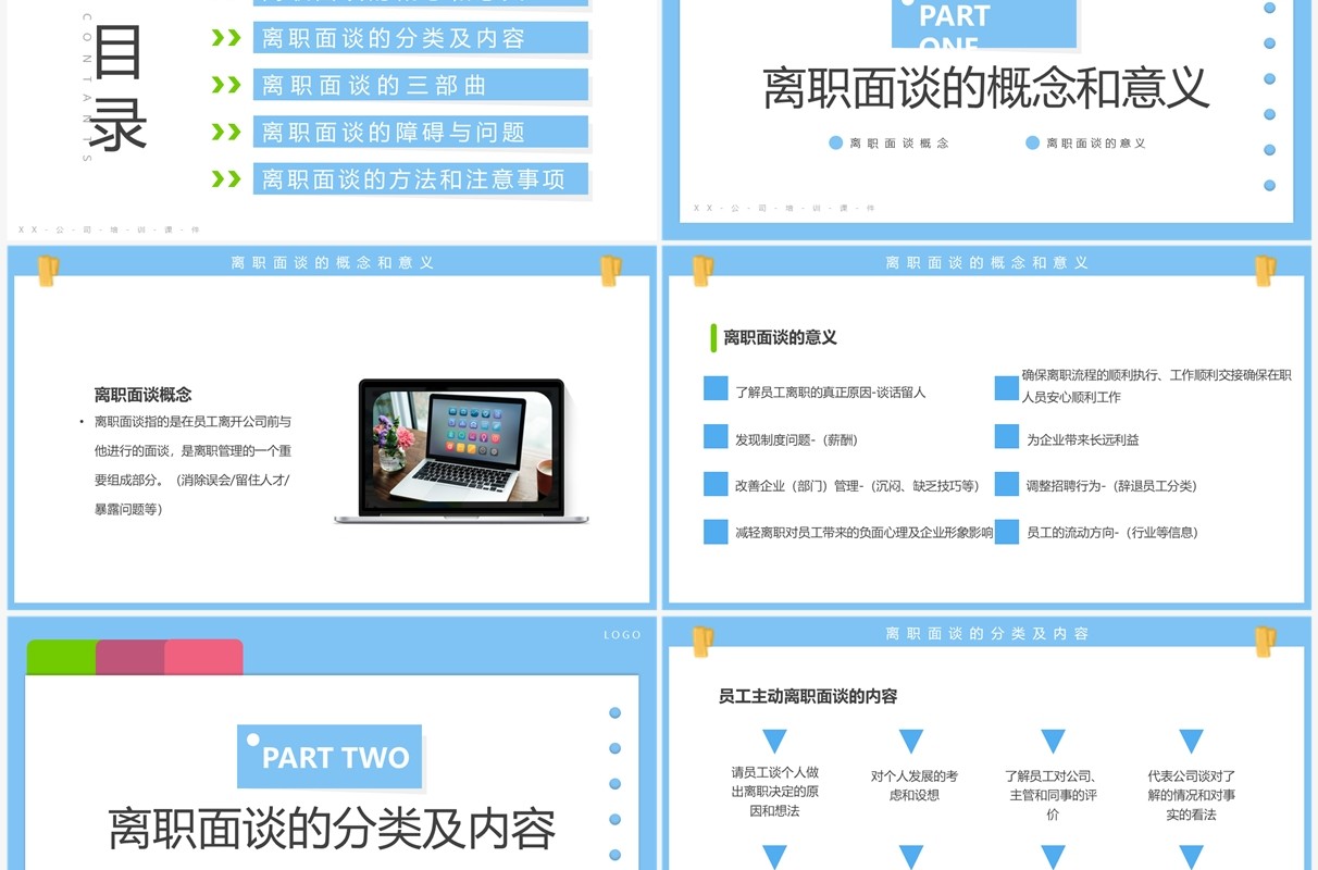 蓝色简约风如何做好员工离职面谈PPT模板