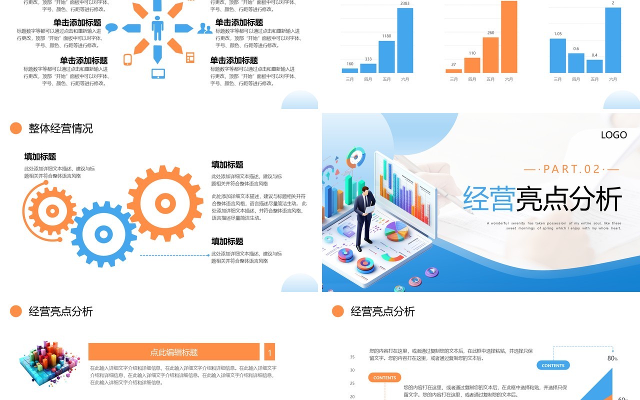 蓝色立体商务风企业经营报告PPT模板