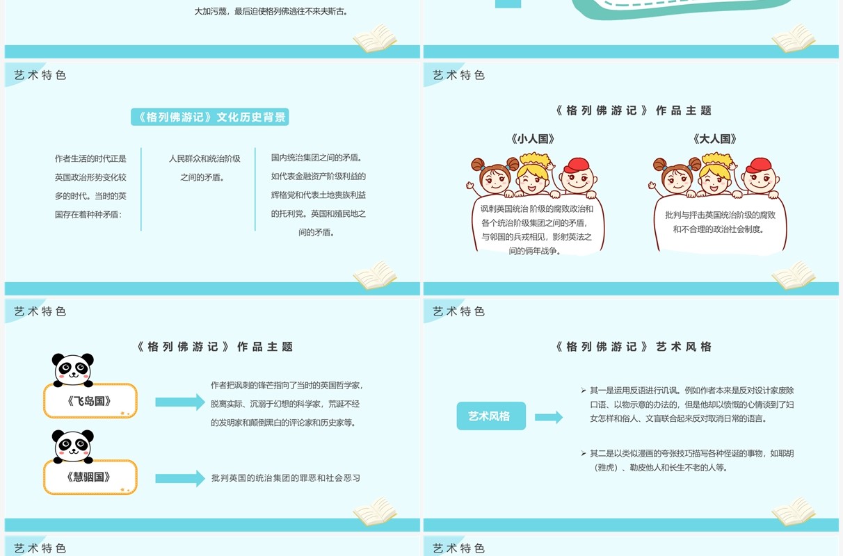 蓝色卡通风格列夫游记读书分享PPT模板