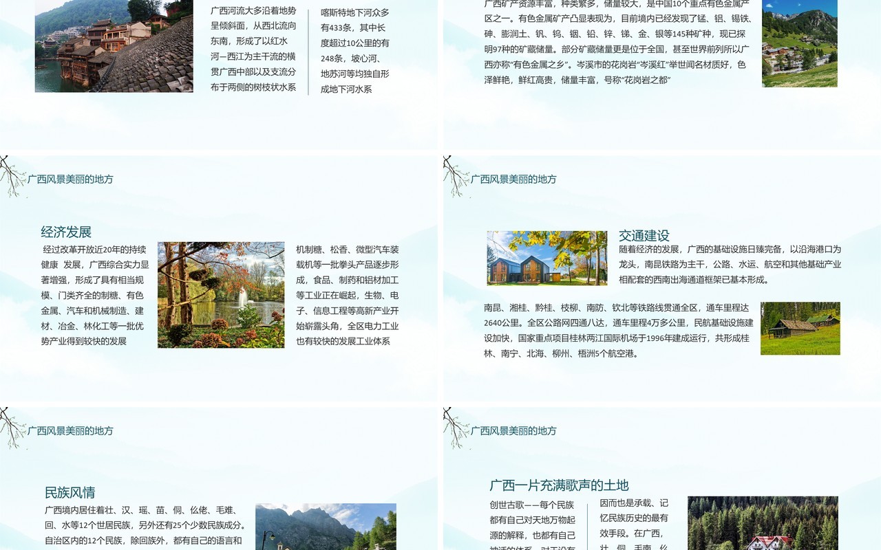 广西壮族自治区旅游风景人文风情介绍动态PPT模板