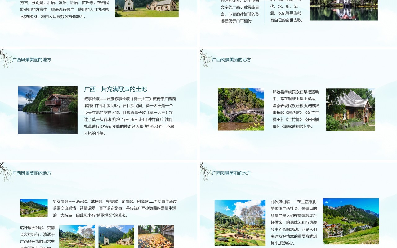 广西壮族自治区旅游风景人文风情介绍动态PPT模板