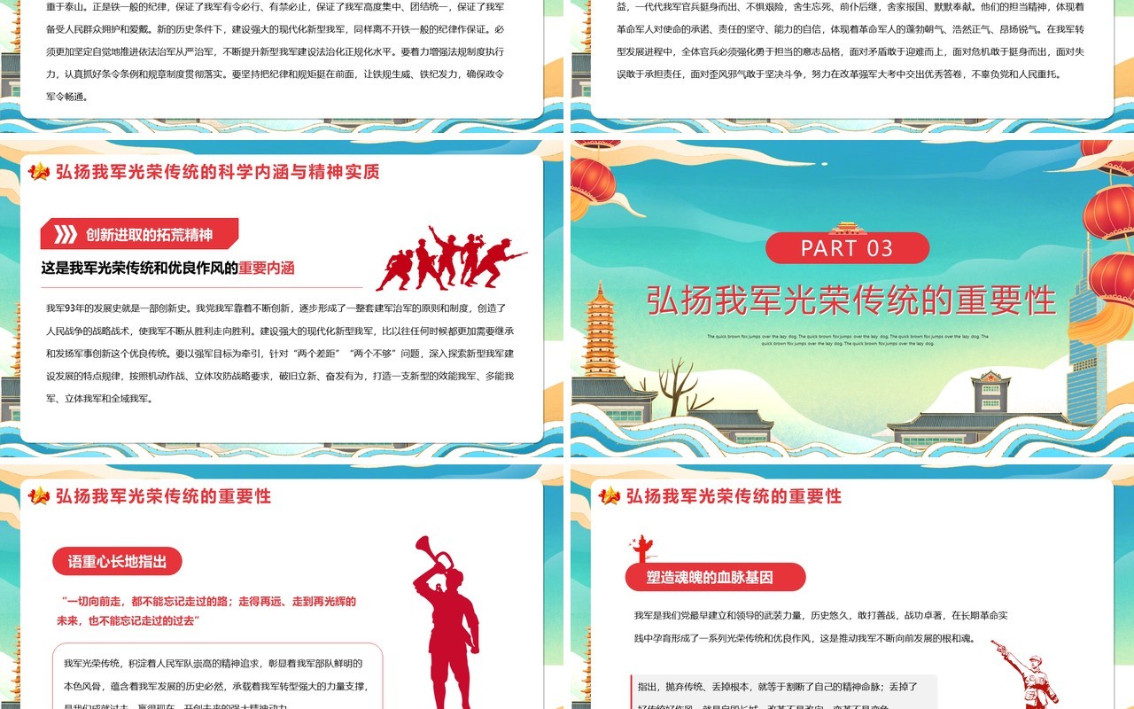蓝色国潮风铁血军魂扬我国威PPT模板