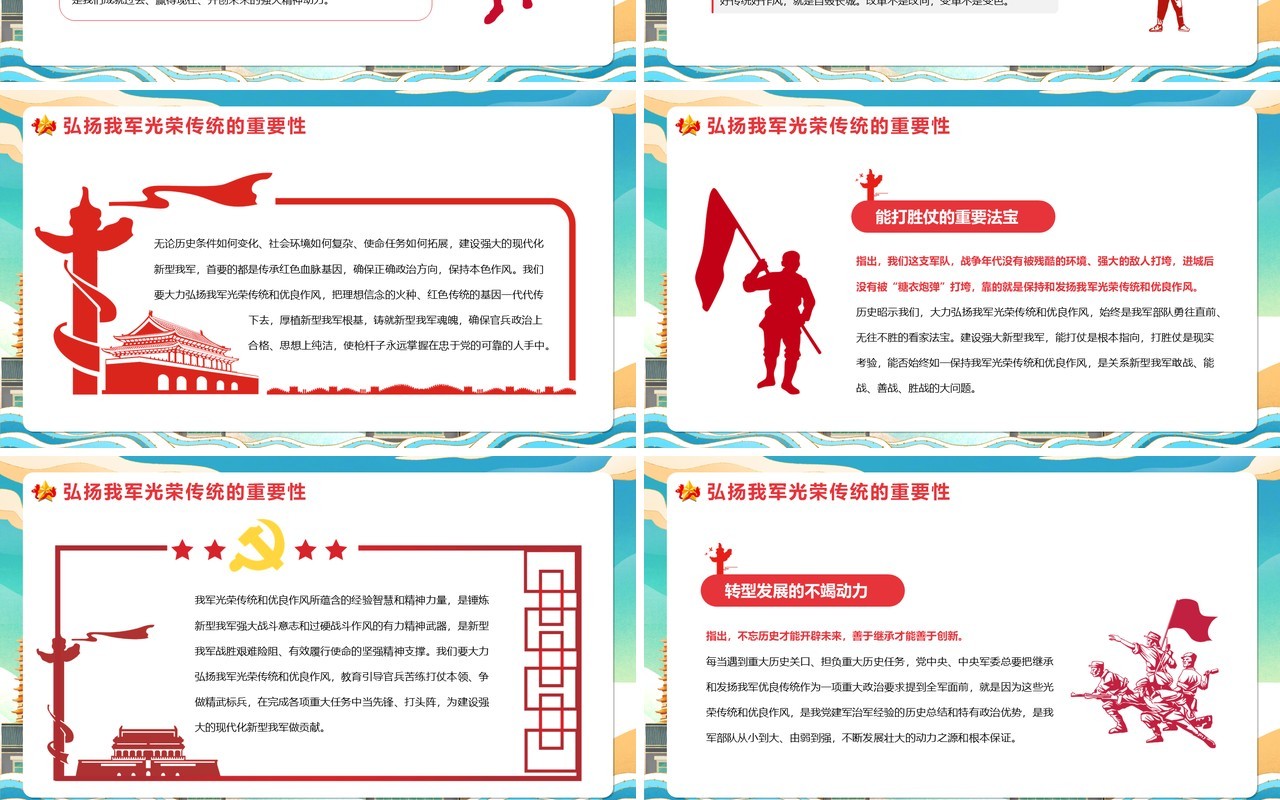 蓝色国潮风铁血军魂扬我国威PPT模板