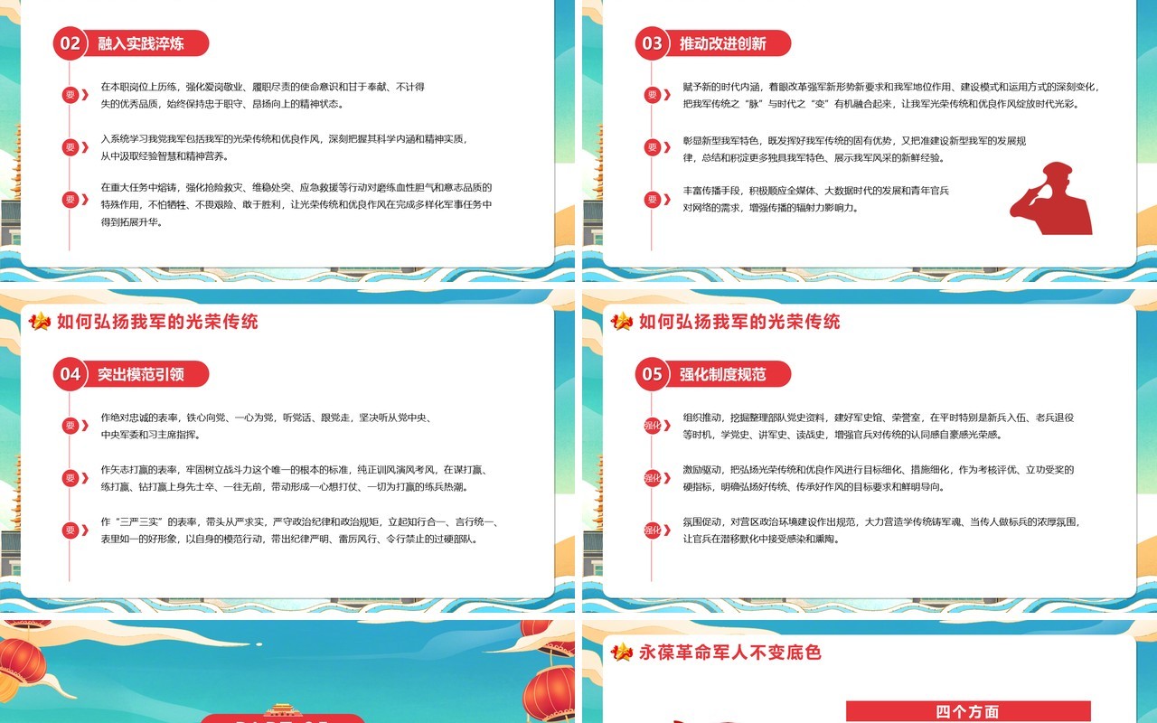 蓝色国潮风铁血军魂扬我国威PPT模板