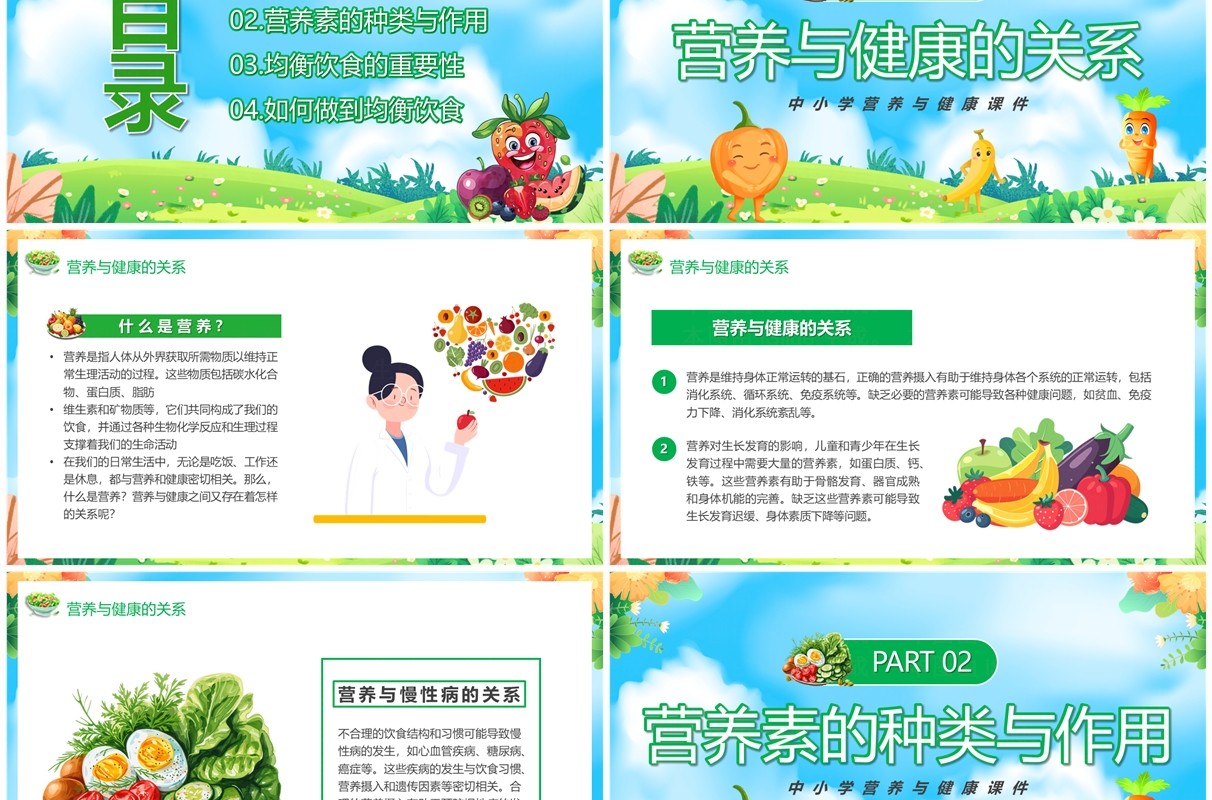 蓝绿卡通风营养与健康生活的基石中学生营养与健康PPT模板