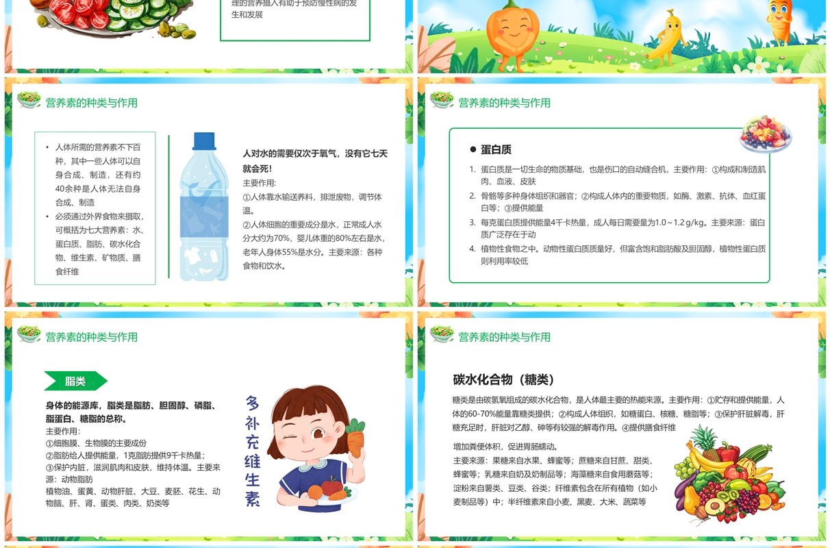 蓝绿卡通风营养与健康生活的基石中学生营养与健康PPT模板