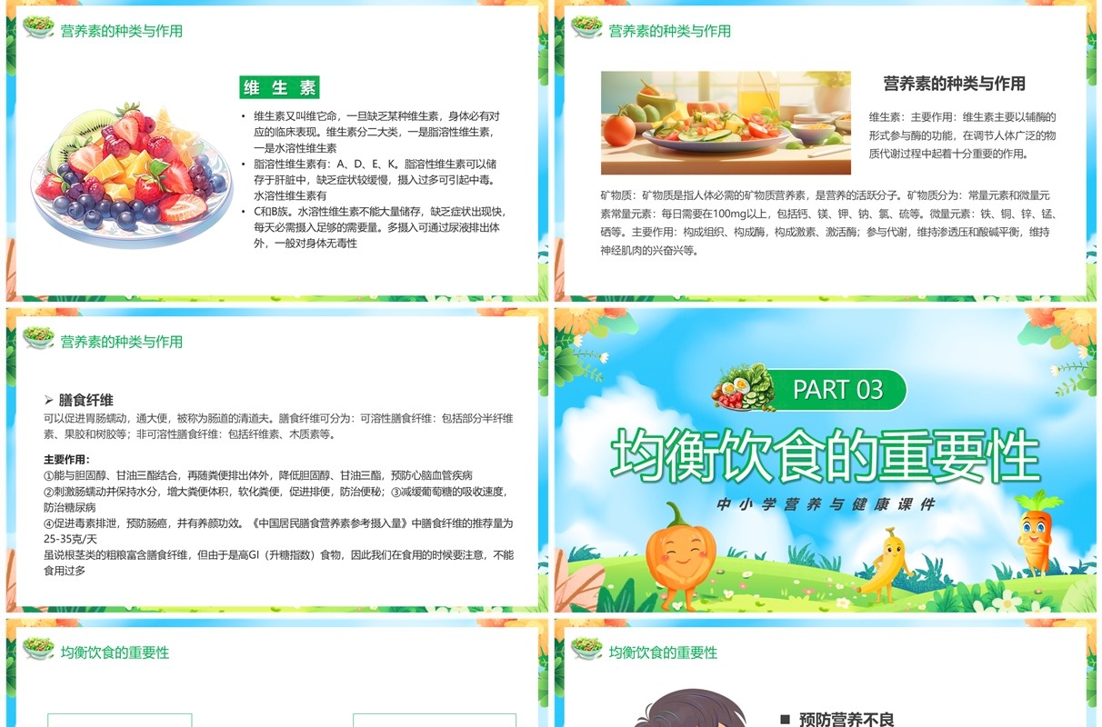 蓝绿卡通风营养与健康生活的基石中学生营养与健康PPT模板