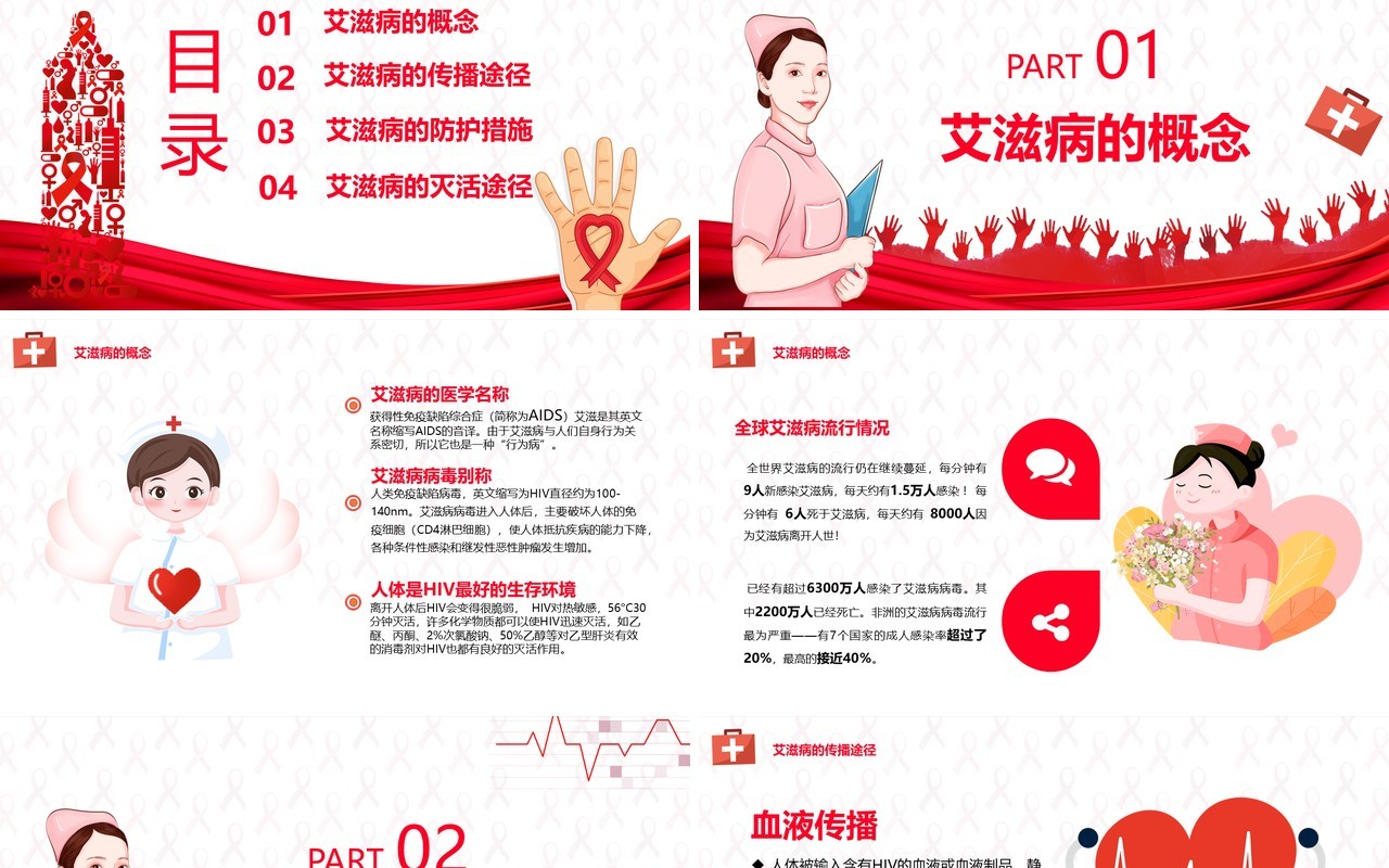 简约卡通世界艾滋病日宣传工作汇报PPT模板