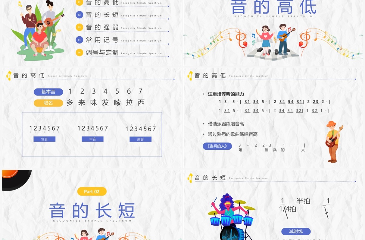 黄色卡通音乐课教学入门必备PPT模板