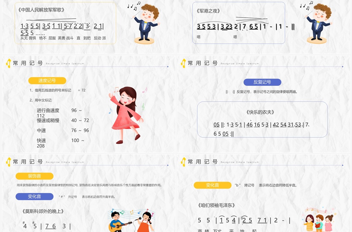 黄色卡通音乐课教学入门必备PPT模板