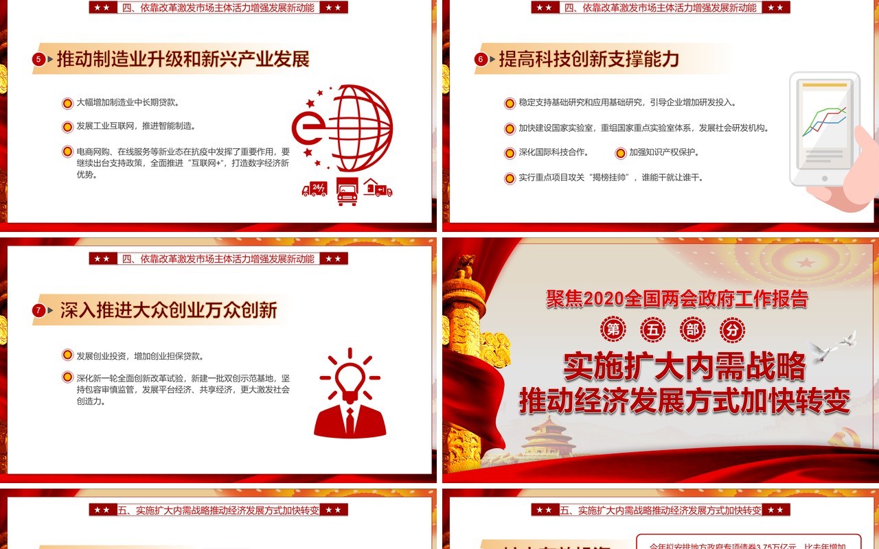 全面学习解读政府工作报告两会专题党建PPT模板