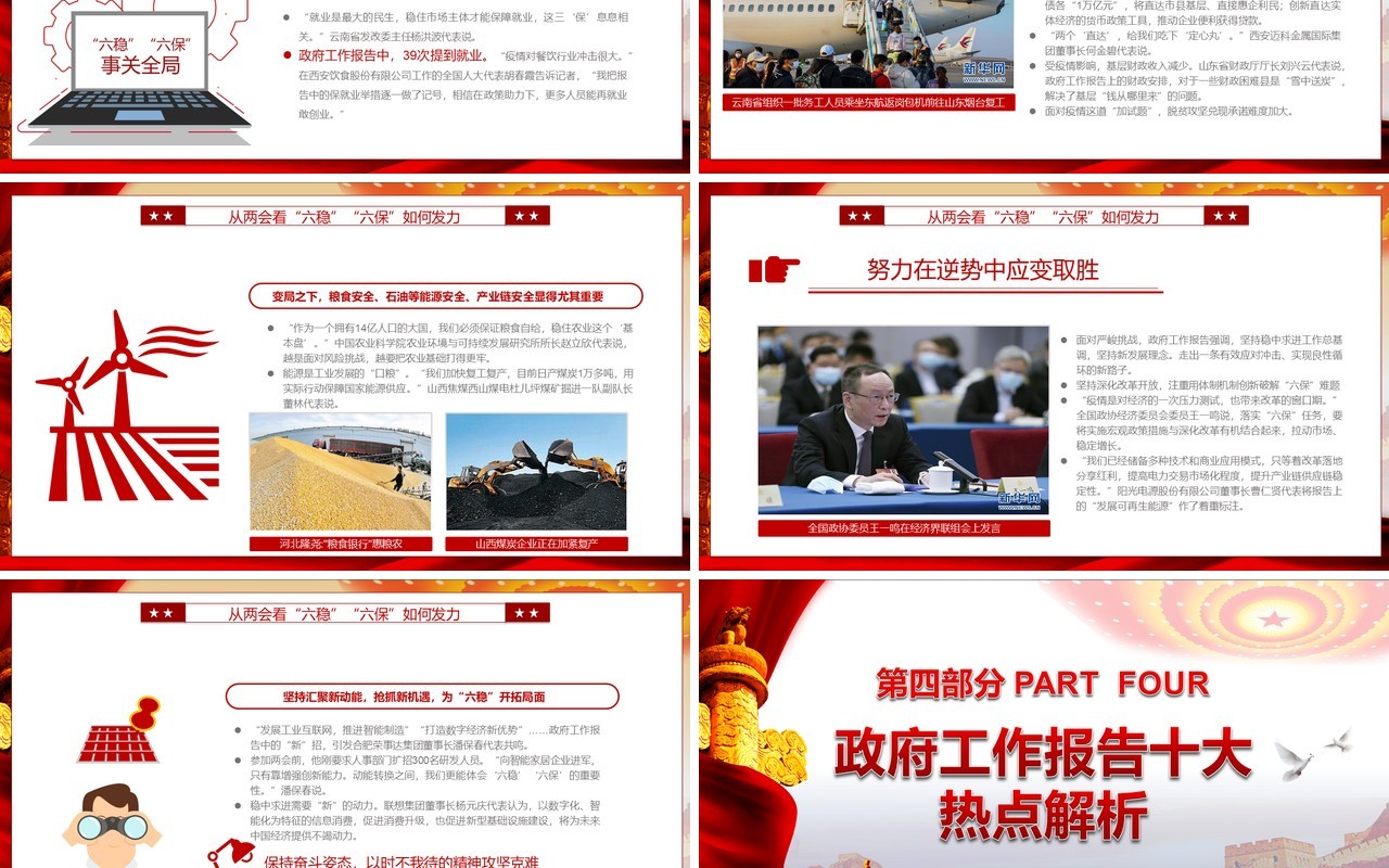 全面学习解读政府工作报告两会专题党建PPT模板