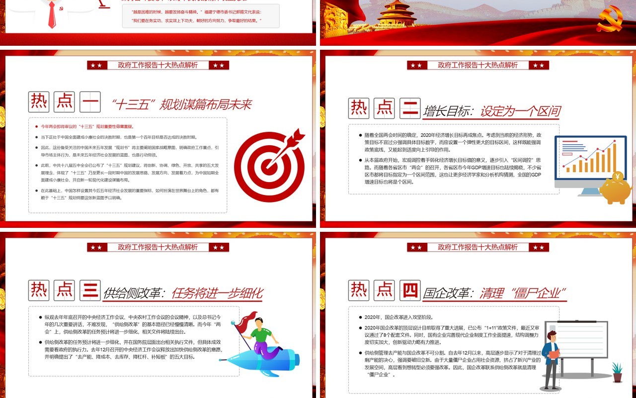 全面学习解读政府工作报告两会专题党建PPT模板