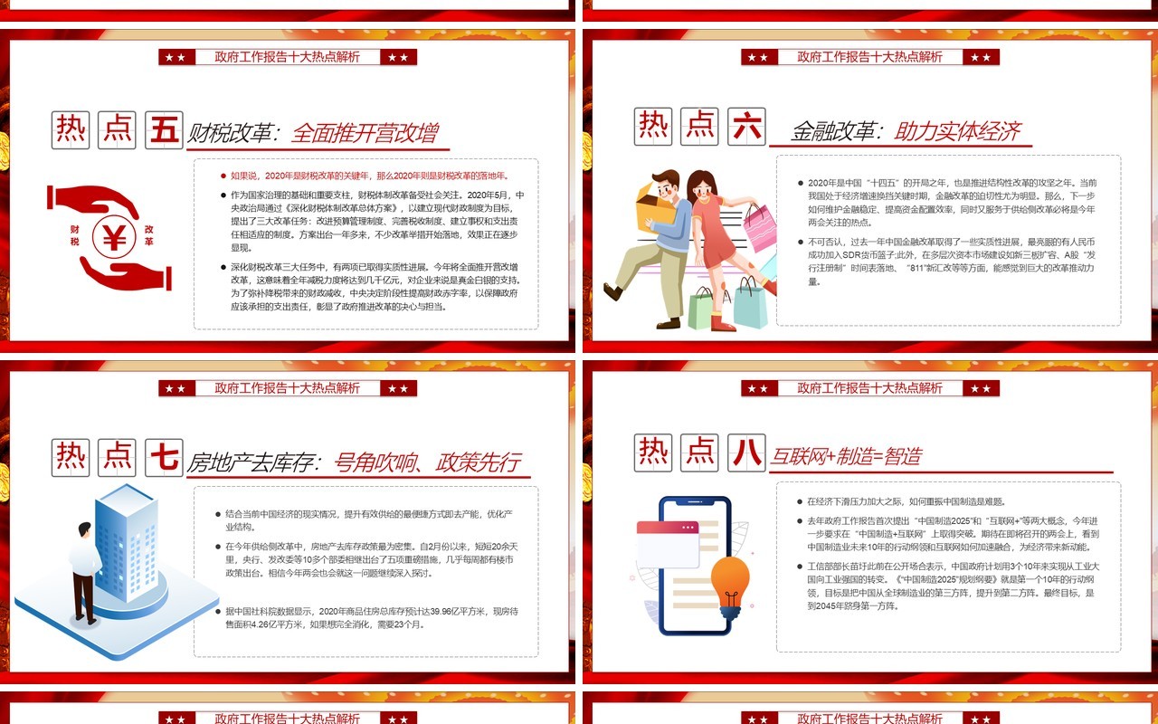 全面学习解读政府工作报告两会专题党建PPT模板