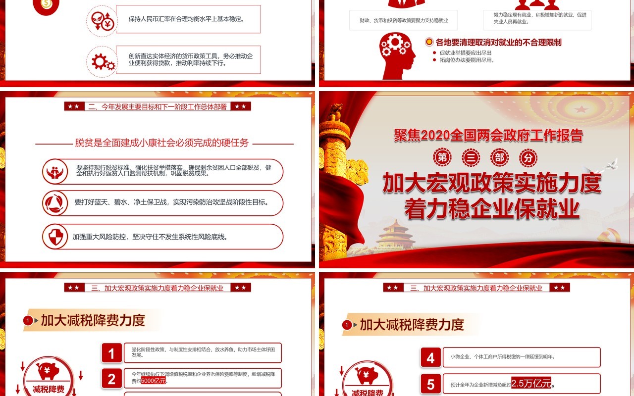 全面学习解读政府工作报告两会专题党建PPT模板