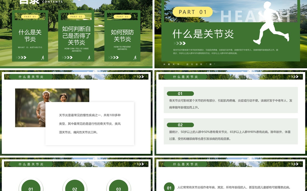 绿色简约风世界关节炎日PPT模板