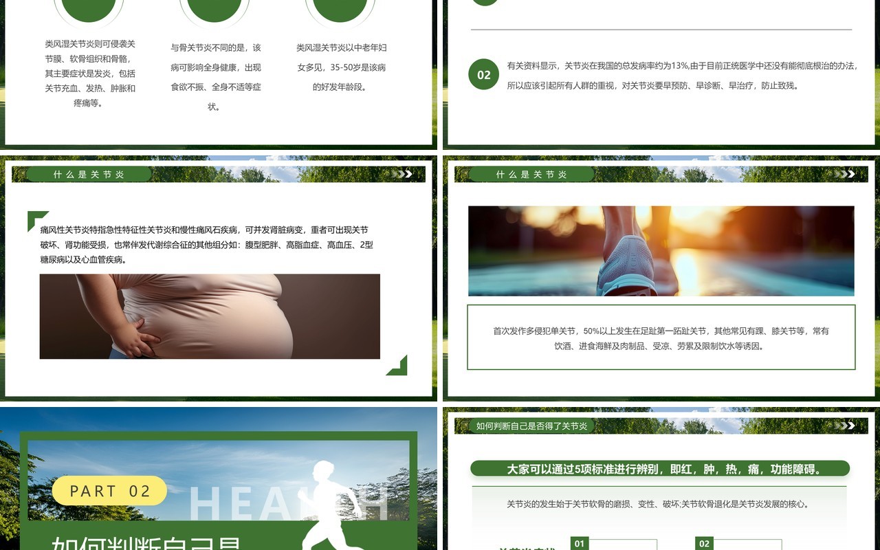 绿色简约风世界关节炎日PPT模板