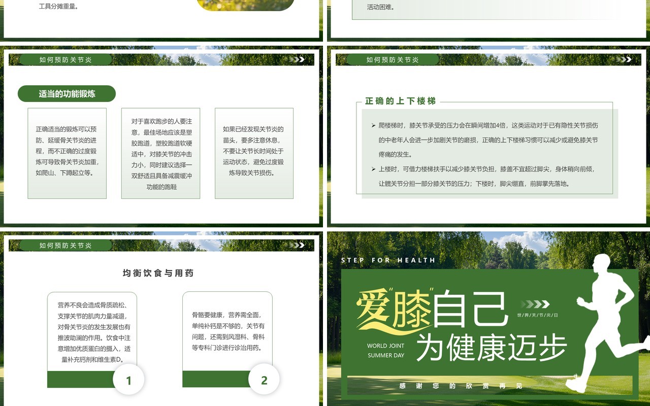 绿色简约风世界关节炎日PPT模板