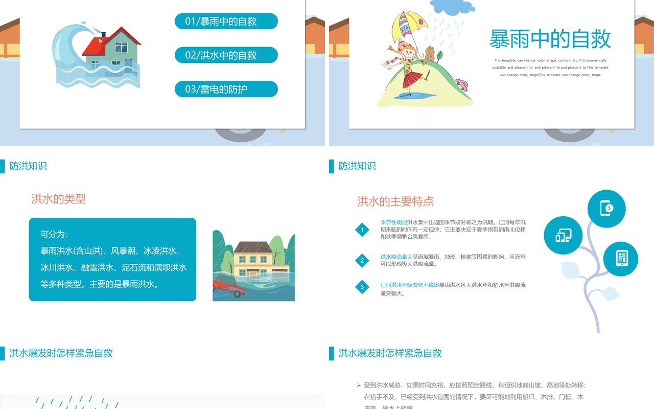 防洪水教育培训PPT模板课件