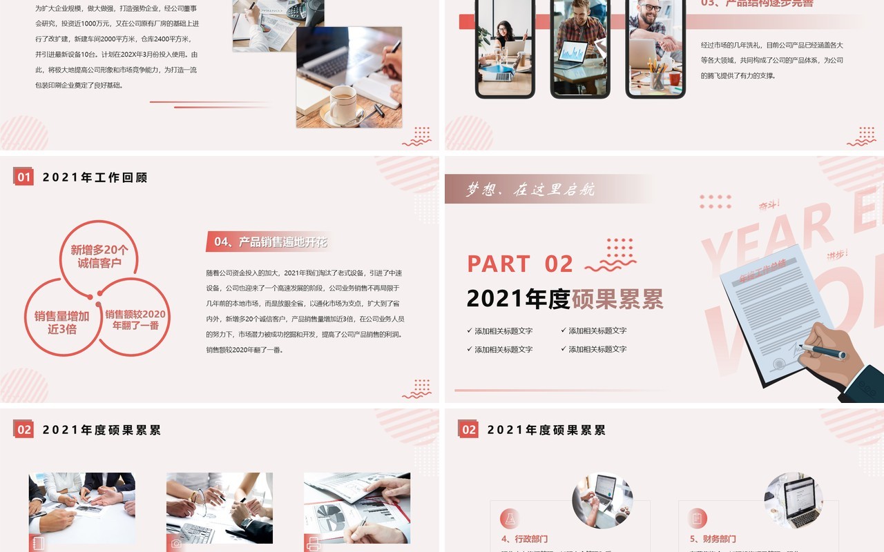 粉色简约总经理年终工作总结PPT模板