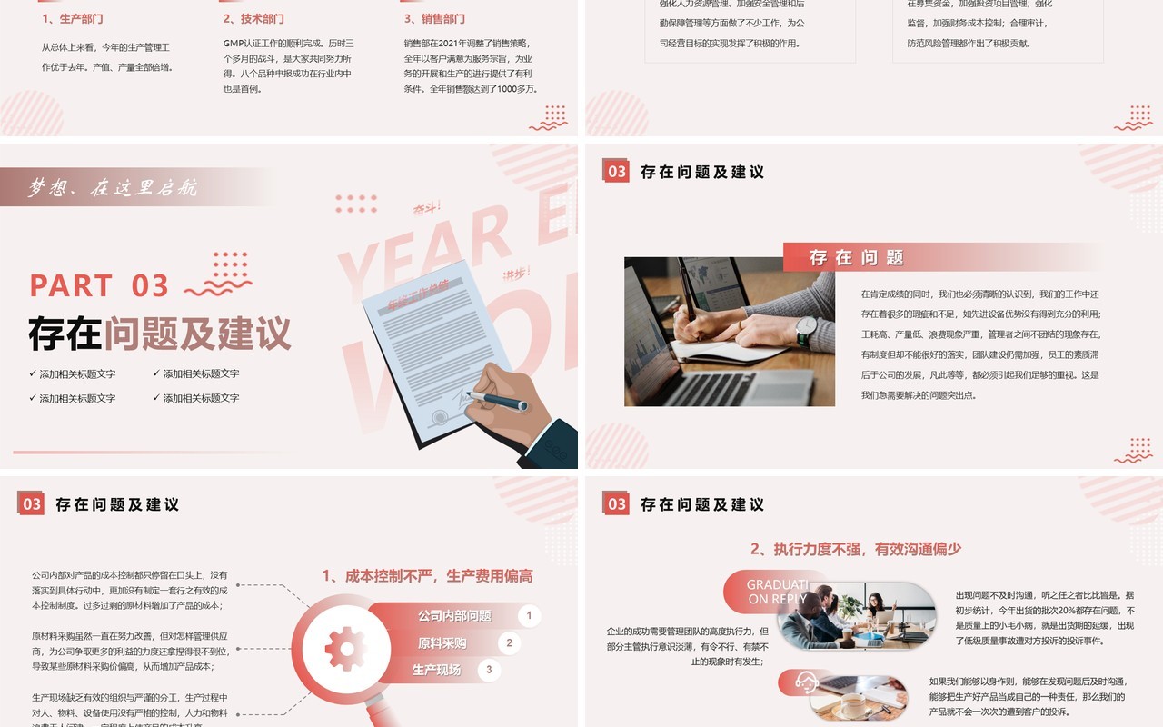 粉色简约总经理年终工作总结PPT模板