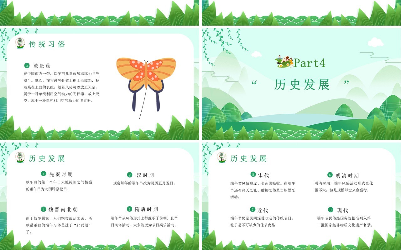 绿色节日主题端午节介绍主题课件PPT模板