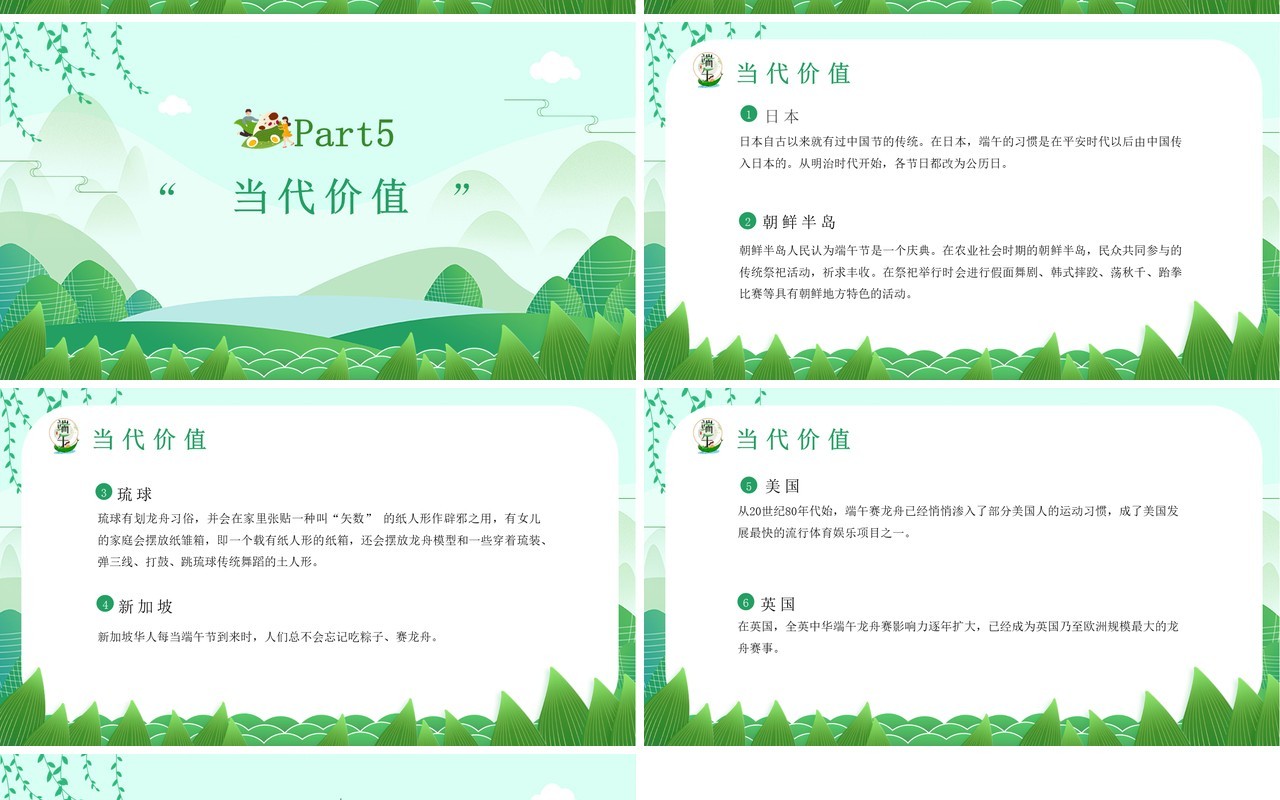 绿色节日主题端午节介绍主题课件PPT模板