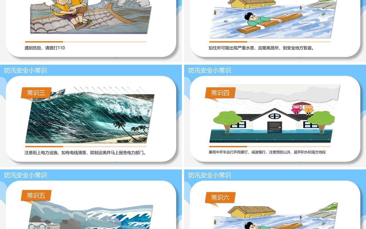 蓝色防洪防汛安全教育课件PPT模板
