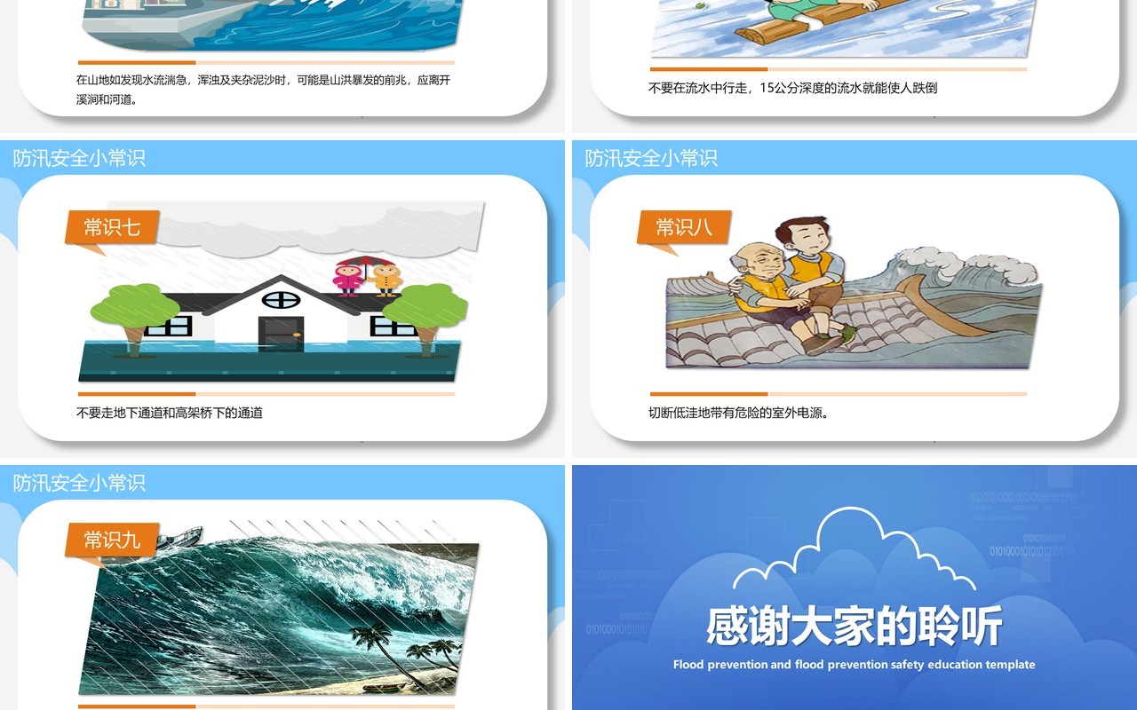 蓝色防洪防汛安全教育课件PPT模板