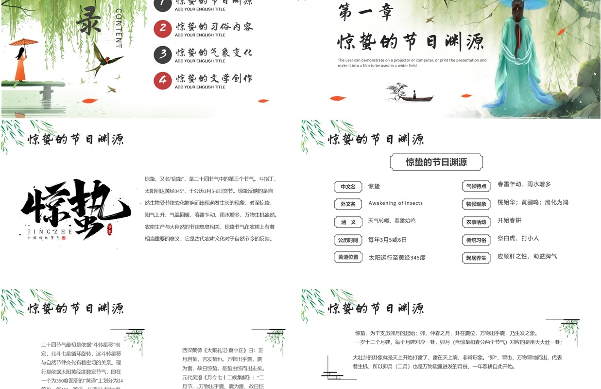 绿色中国风传统二十四节气之惊蛰PPT模板