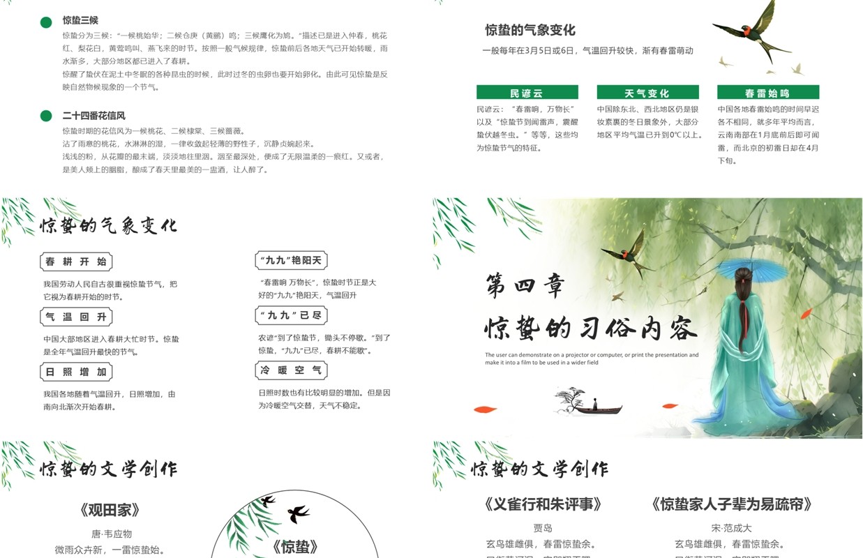 绿色中国风传统二十四节气之惊蛰PPT模板