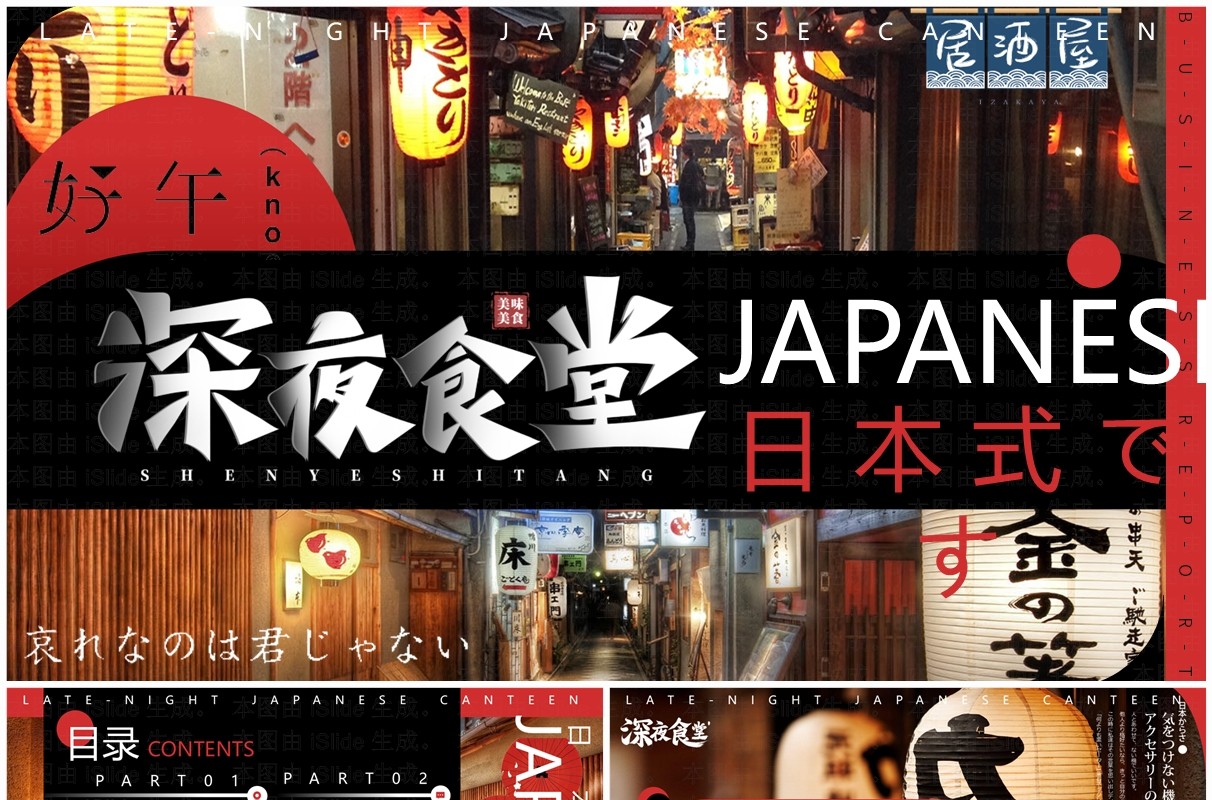 黑红创意简约风日式深夜食堂PPT模板