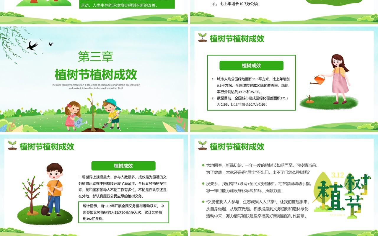 绿色卡通风植树节宣传介绍PPT模板