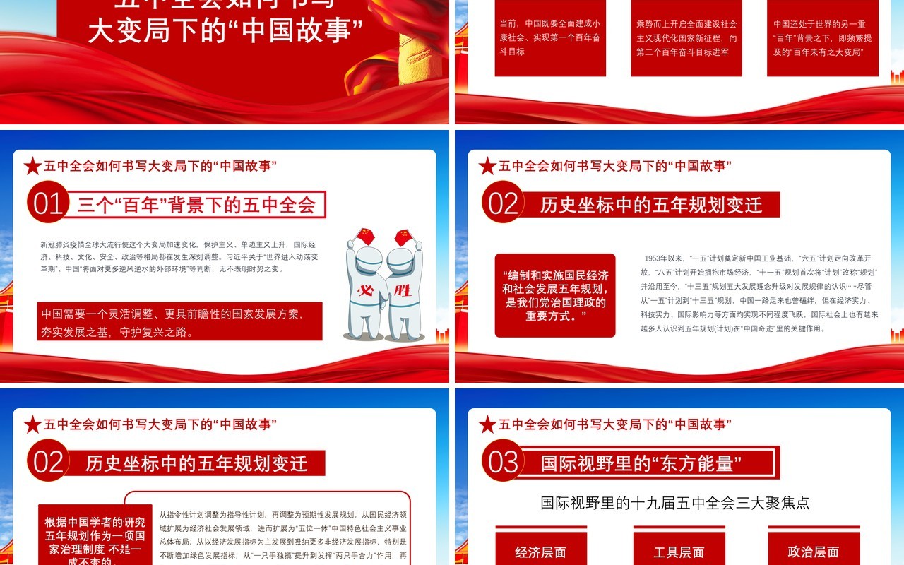 红色党政风2020中国共产党十九届五中全会学习党建党课通用PPT模板