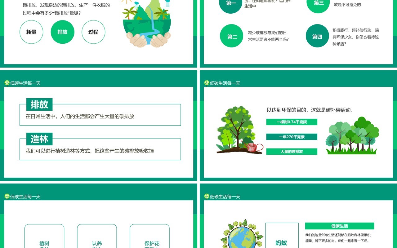 减少我们的碳排放低碳生活每一天动态PPT模板