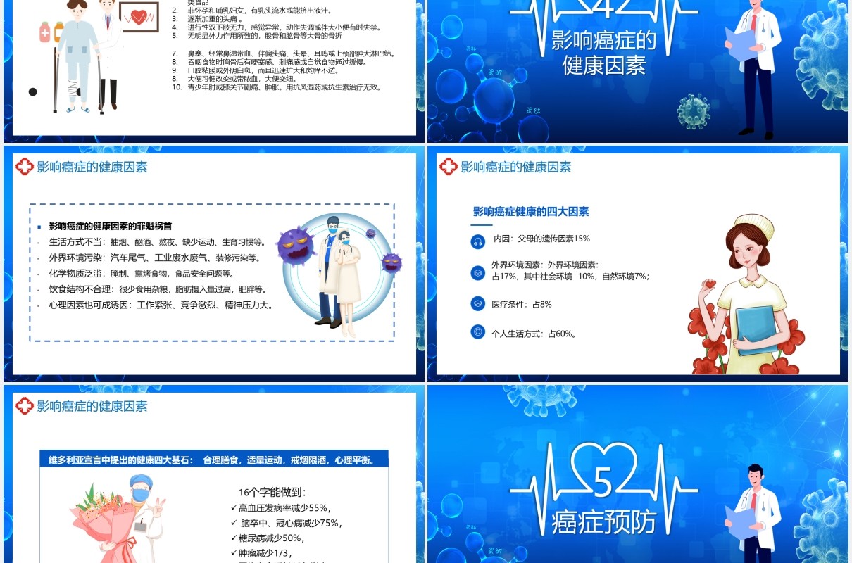 蓝色卡通风世界抗癌日教育宣传知识讲座动态PPT模板