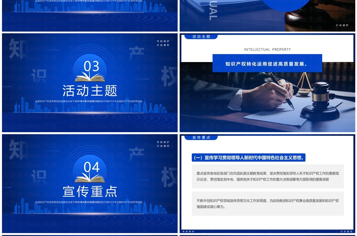 2024蓝色简约风知识产权宣传周PPT模板