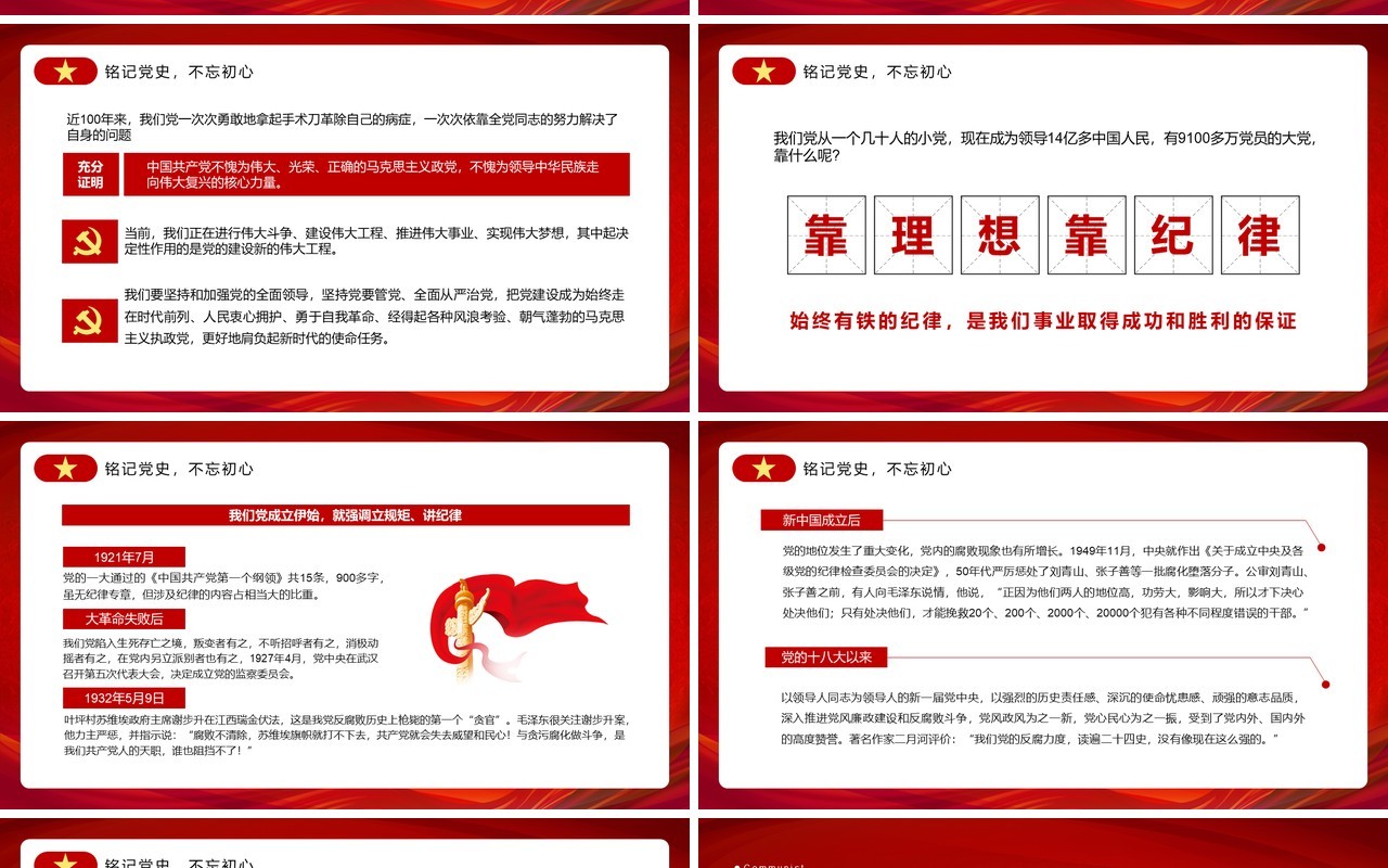 红色简约风铭记党史不忘初心PPT模板