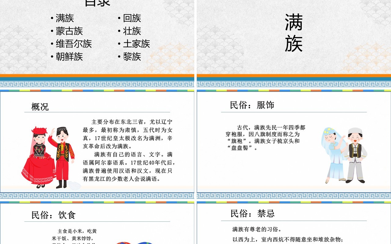 中国部分少数民族风俗文化及民情介绍PPT模板