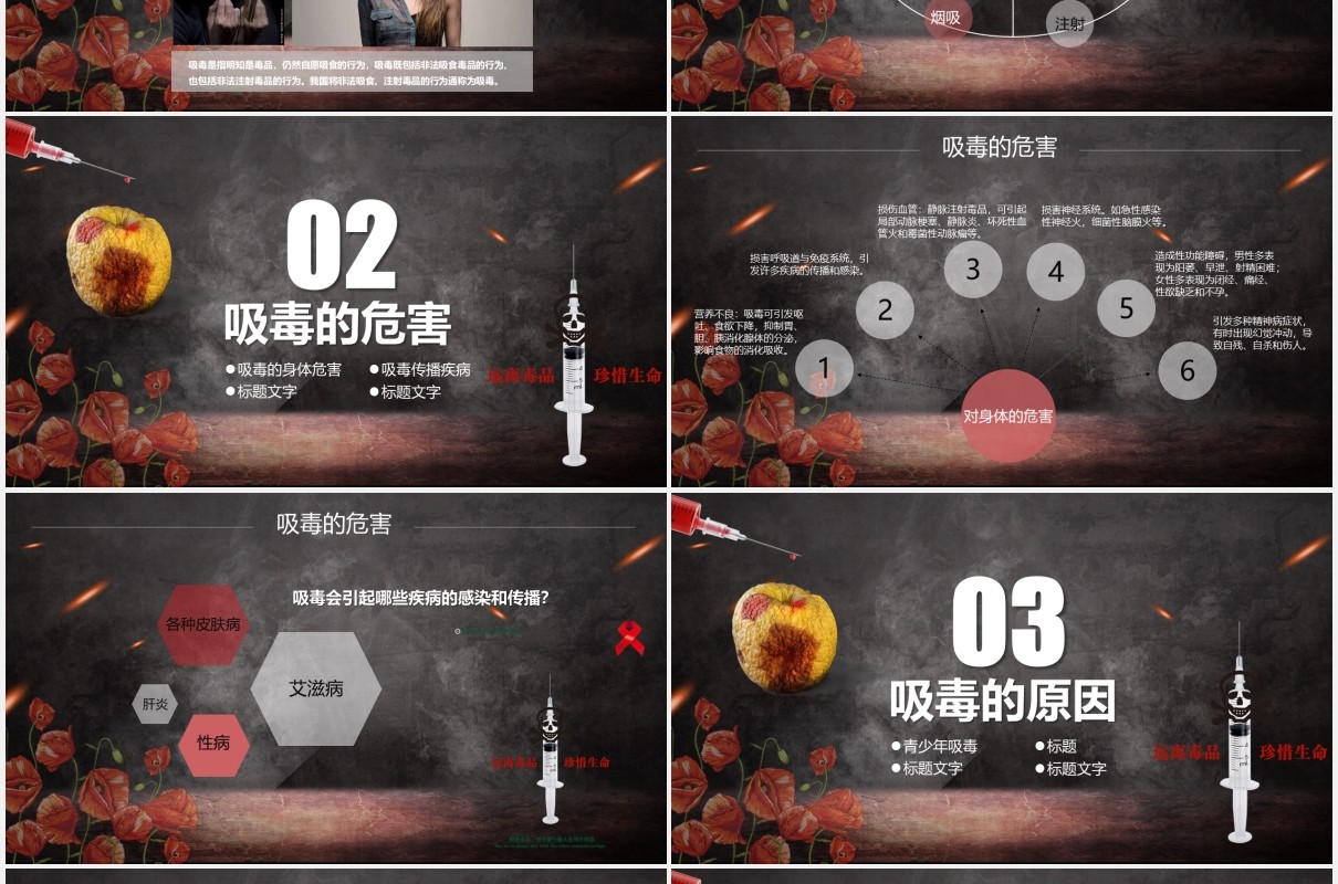 黑板风禁毒教育青少年预防毒品主题宣传课件PPT模板